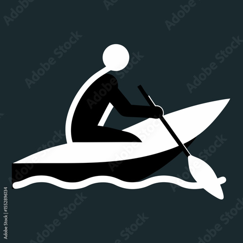 Simple vector illustration of a person kayaking on the water with paddle