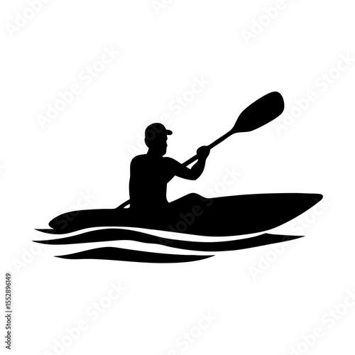 Clean minimalist vector silhouette of a kayak floating on the water seamlessly