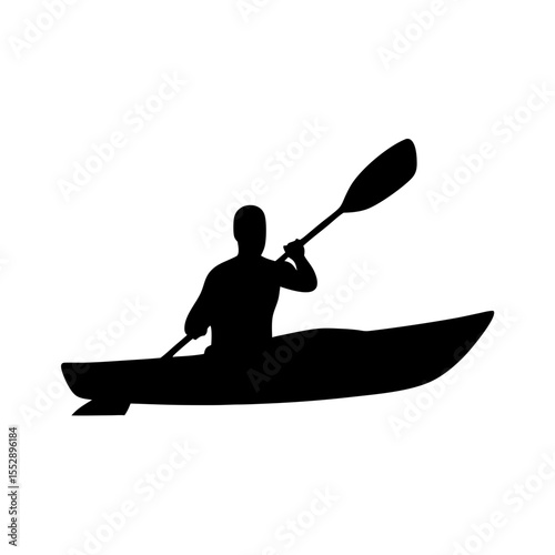 Minimalist black kayak silhouette vector design for outdoor water activities