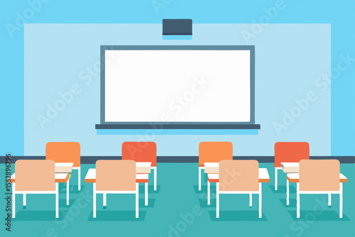 Modern Classroom Design Empty Lecture Hall with Projector and Desks