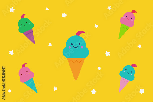 Adorable Cartoon Ice Cream Cones Sweet Summer Treats and Fun Designs