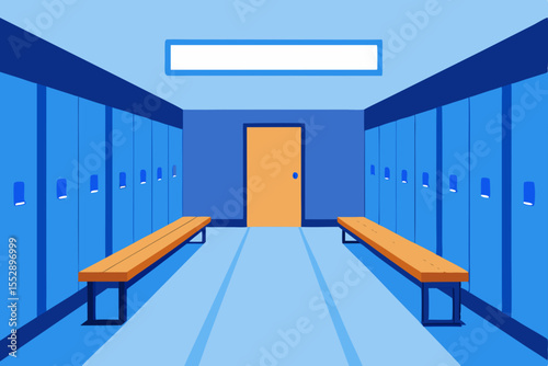Locker Room Interior Design  Blue Lockers, Benches, and a Tranquil Atmosphere