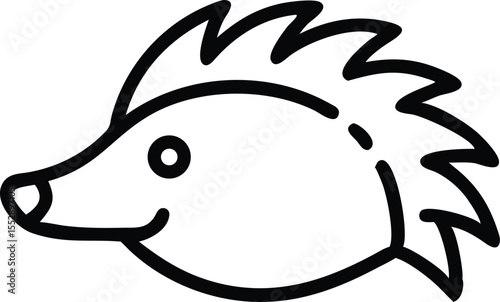 Cute hedgehog featuring red and brown spikes with black outline stands out on white