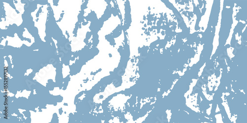 Grunge-style background with a textured blue and white pattern. The blue background features distressed, uneven white patches. Brush stroke texture background. Blue background vector.