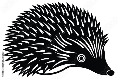 Animated hedgehog with golden quills walks determinedly across the plane illustration