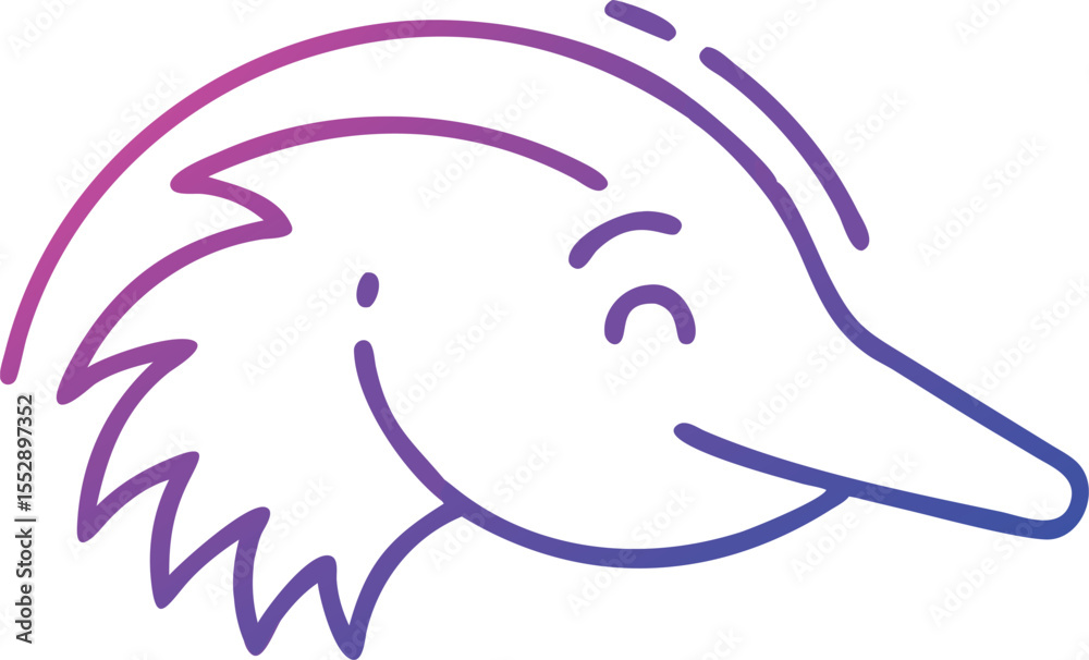 Fototapeta premium Gradient echidna with friendly smile showcases simplified line art on a white background