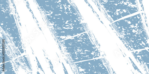 Grunge-style background with a textured blue and white pattern. The blue background features distressed, uneven white patches. Brush stroke texture background. Blue background vector.