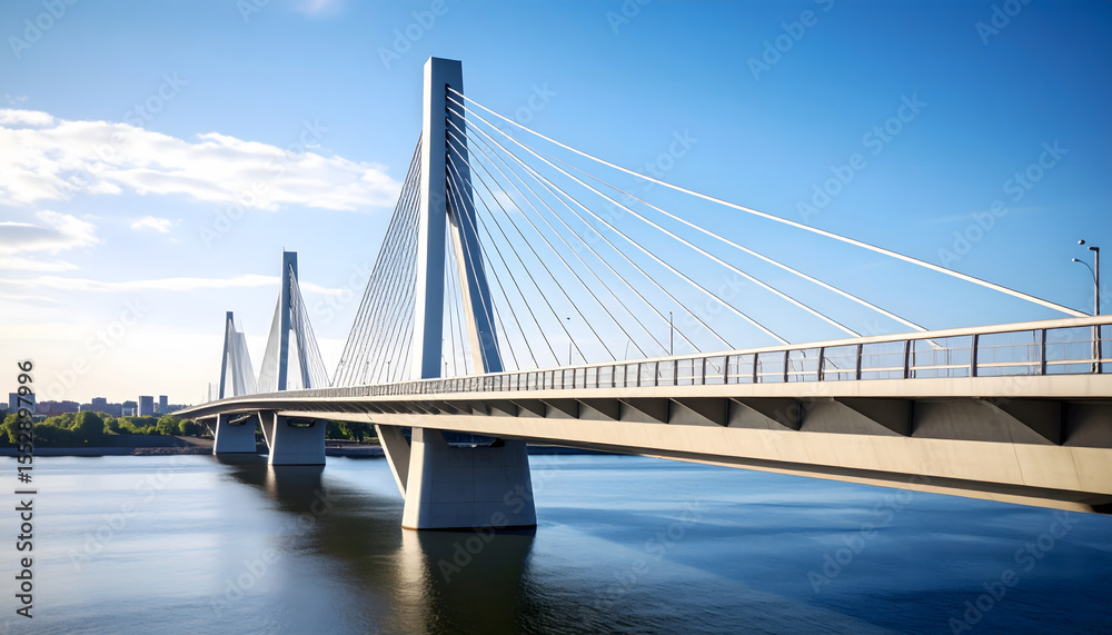 Fototapeta premium Modern cable-stayed bridge over calm water on a clear day