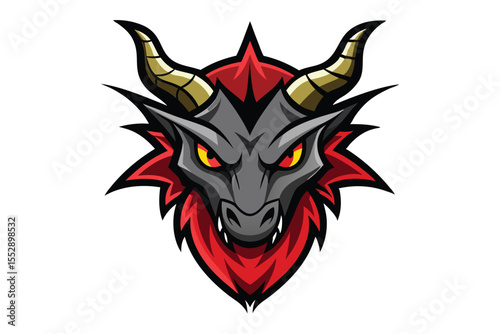 A fierce gray dragon stares with burning yellow eyes amidst a red aura