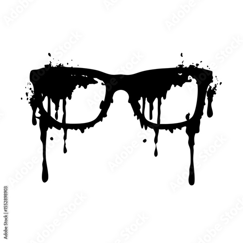 Black glasses with dripping paint effect creating a unique and artistic visual representation style