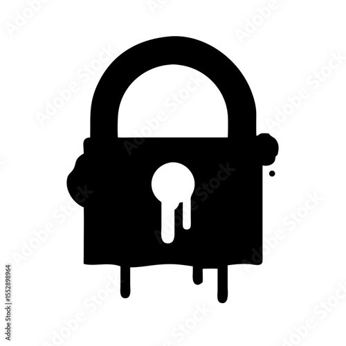 Black dripping padlock illustration with a rounded top and dripping bottom on a white background
