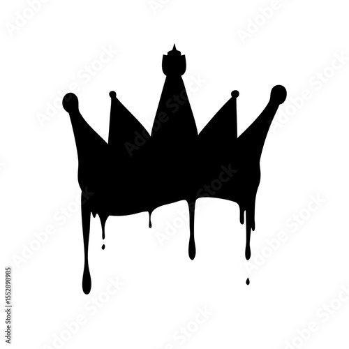 Silhouette of a dripping crown with pointed edges and round finials on a white background design element