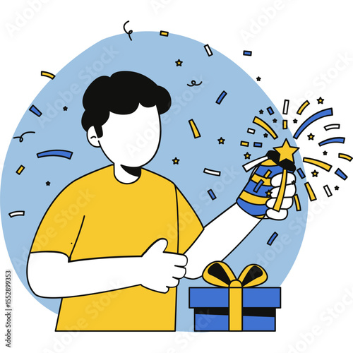 Celebrating Joyful Moment with Confetti and Gift Box
