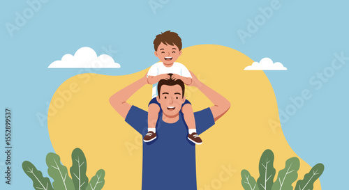 Heartwarming father and son illustration perfect for Father's Day promotions, family celebrations, and parenting content