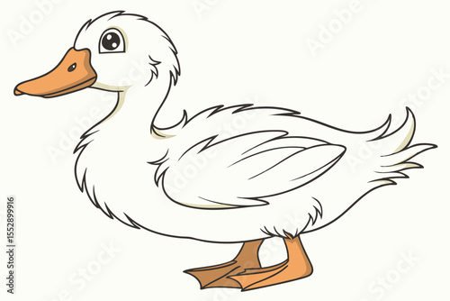 The cute white duck is standing and ready for some spring farm fun