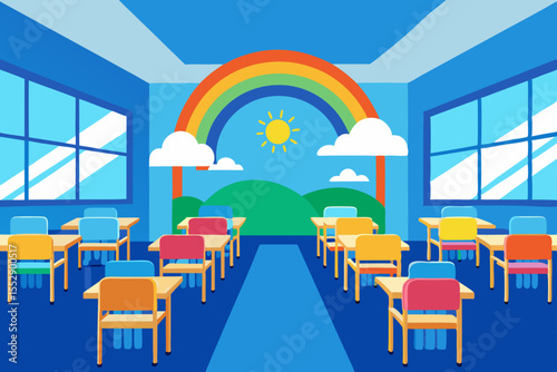 Bright Rainbow Classroom A Cheerful Learning Environment for Kids