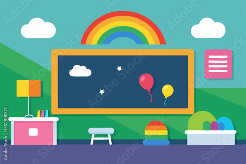 Bright and Colorful Classroom Illustration Perfect for Preschool or Kindergarten