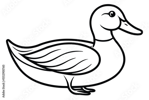 The simple duck shows off bold black outline against bright white background