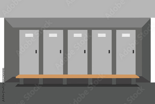 Organized Locker Room Five Lockers and Bench Design