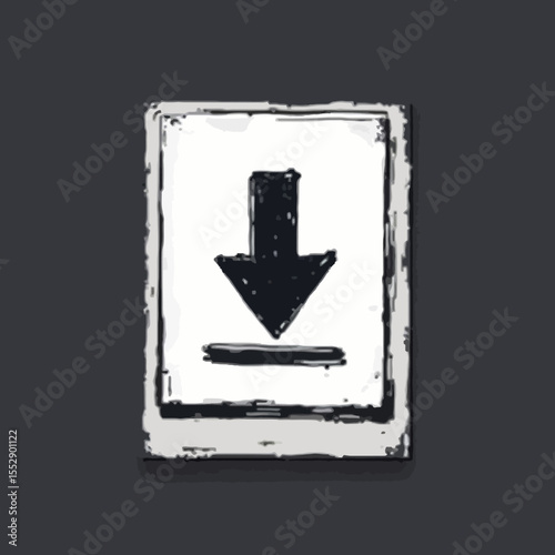 Hand-drawn illustration of a download icon, featuring a downward arrow and a horizontal line.