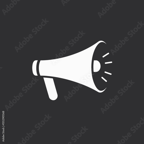 White megaphone icon against a dark gray background.
