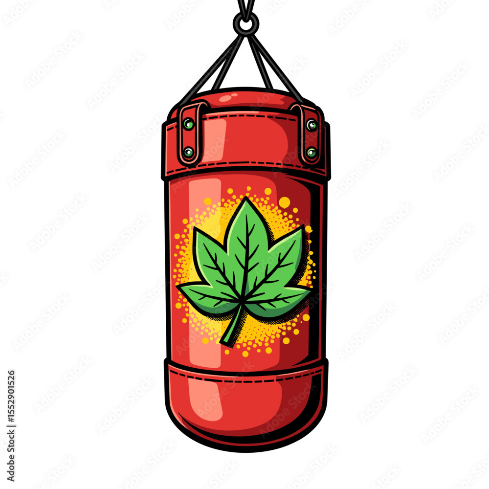 Fototapeta premium Pop Art Punching Bag with Leaf Icon, Eco Fitness Sustainability Concept