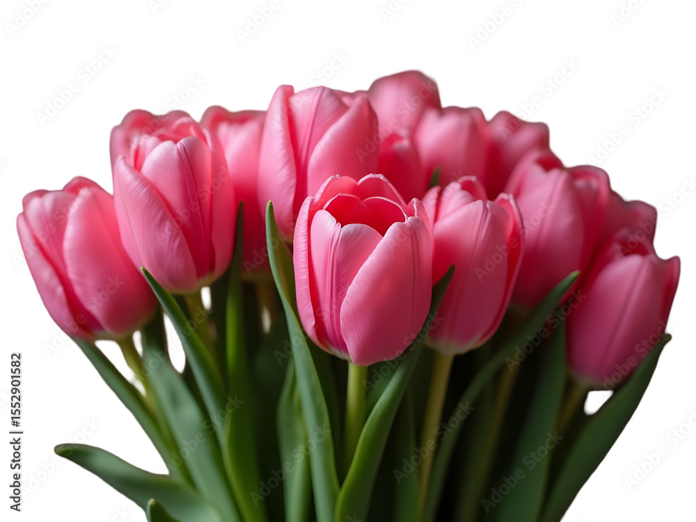 Naklejka premium Pink tulip bouquet on white background with spring flowers