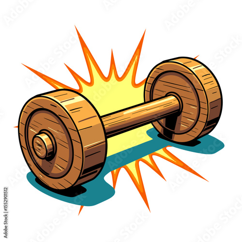 Pop art bamboo dumbbell illustration, eco fitness concept, sustainable workout