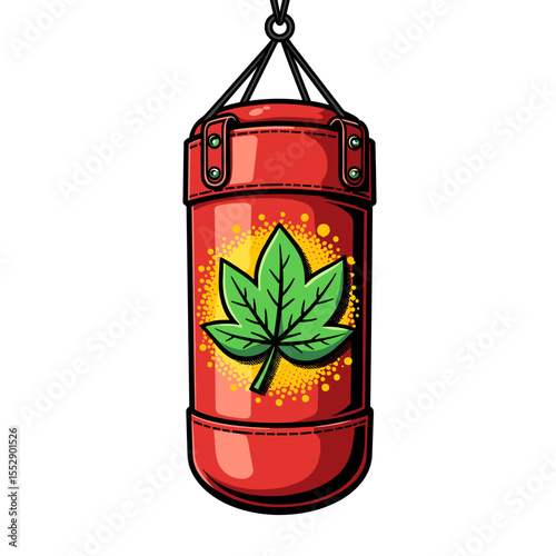 Pop Art Punching Bag with Leaf Icon, Eco Fitness Sustainability Concept