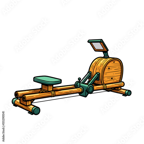 Bamboo rowing machine pop art style, eco-friendly fitness innovation design