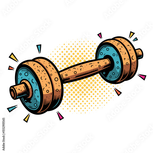 Pop art cork grip barbell illustration, eco fitness and comic style workout