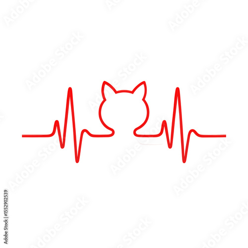 Cat silhouette outlined by heartbeat line representing love for pets and veterinary care in a creative design