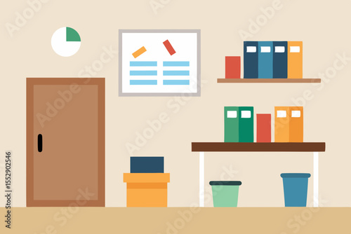 Vector illustration of a home interior design with furniture, bookshelves, and a desk