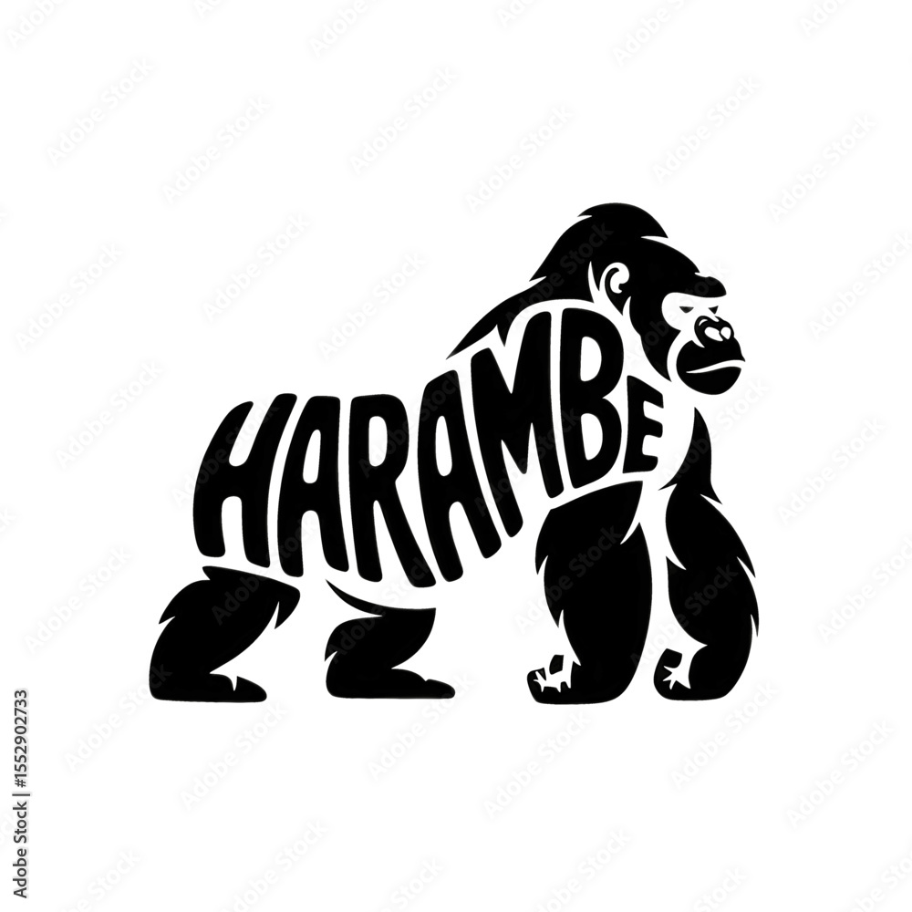 Fototapeta premium Harambe silhouette with bold typography emphasizing the gorilla's name in a striking design