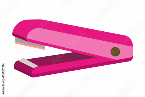 Pink plastic office stapler, a single isolated business tool on a white background