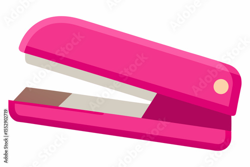 Pink plastic office stapler, a single isolated business tool on a white background