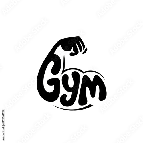 Creative gym logo design featuring a muscular arm under spotlight on a black background