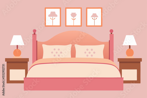 A luxurious hotel bedroom interior with comfortable bedding, a stylish lamp, and modern furniture creates a serene and inviting space