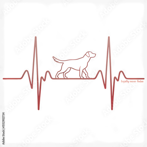 Heartbeat line featuring a dog silhouette representing loyalty and companionship in a simple artwork