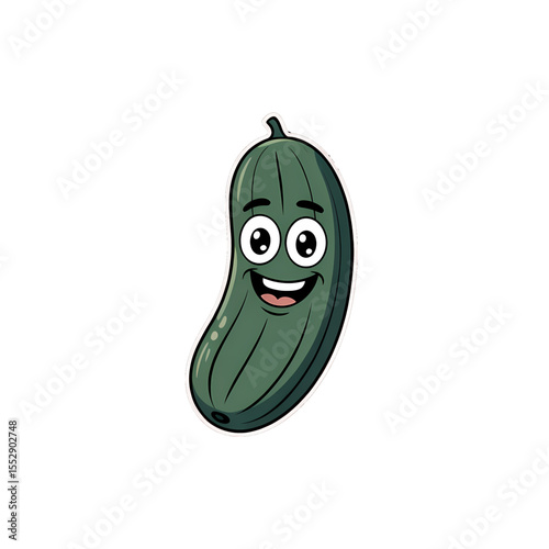 Cartoon cucumber character with a happy expression and large eyes designed for children’s artwork and playful themes