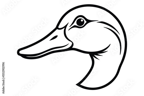 Stylized gray duck head showcases prominent yellow beak and bright golden eye