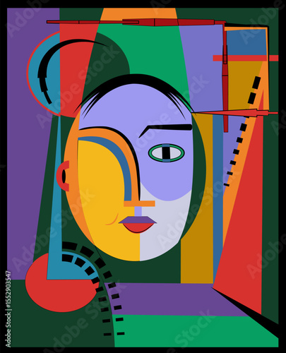 Colorful background, cubism art style,abstracts faces