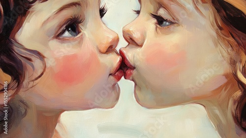Two children kissing