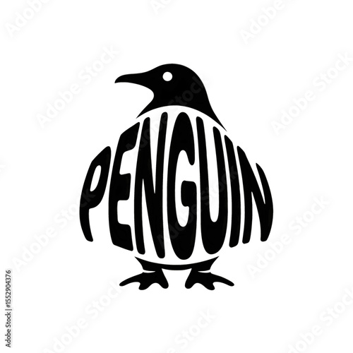 Creative design featuring a penguin silhouette with bold typography showcasing the word penguin against a dark background