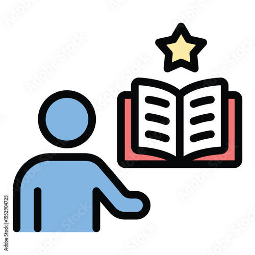 Mentoring skill icon flat line style illustration representing expertise development and knowledge transfer, suitable for training, coaching, and professional growth projects