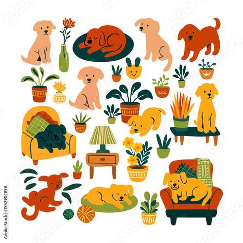 Cozy Dog in a Plant-Filled Home