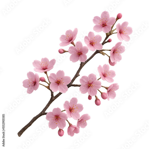 Delicate Cherry Blossom Branch with Pink Flowers in Full Bloom