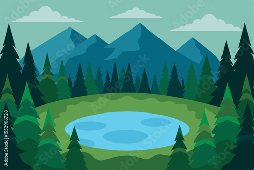 Serene Mountain Lake A Picturesque Landscape Illustration