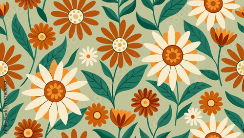 Wallpaper Mural Captivating botanical pattern featuring stylized flowers and foliage in earthy tones, ideal for surface design and adding a natural touch. Torontodigital.ca