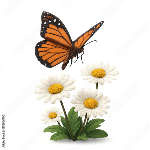 Vibrant Butterfly Among Bright Daisies in a Tranquil Garden Scene